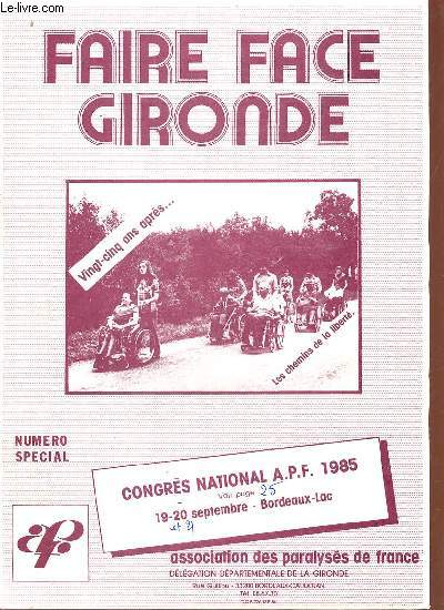 Faire face en Gironde - Numro spcial - Congrs national A.P.F. 1985.