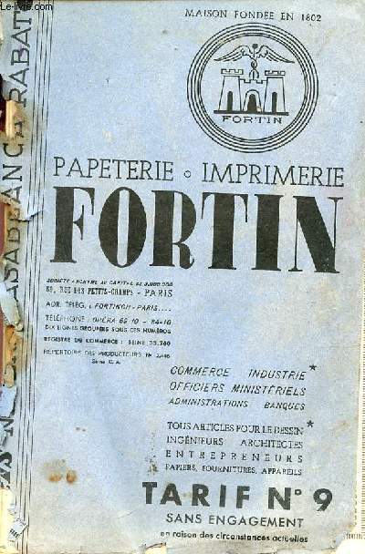 Papeterie Imprimerie Fortin - Tarif n9.