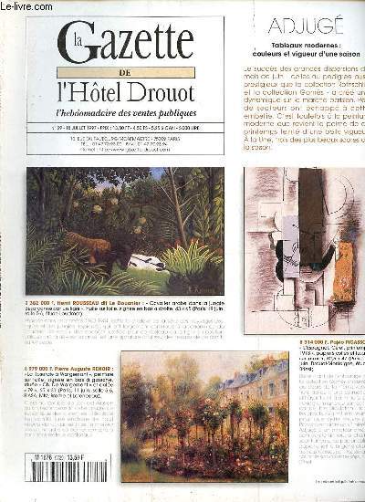 La Gazette de l'Htel Drouot l'hebdomadaire des ventes publiques n29 18 juillet 1997 - Les ventes prochaines - les ventes futures - bulletin des ventes - la semaine dernire  Paris - la semaine dernire en province - la gazette des arts plastiques etc.