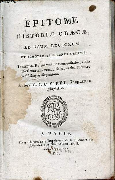 Epitome historiae graecae ad usum lyceorum et scholarum secundi ordinis - tredecima editio.