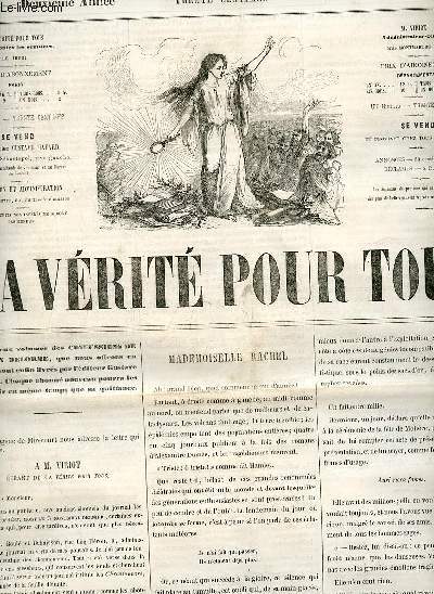 La vrit pour tous n6 deuxime anne jeudi 14 janvier 1858 -  M.Viriot grant de la vrit pour tous - Mademoiselle Rachel - la vrit prise sur le fait scnes provinciales, exhibition d'un parisien - chos de la ville et de la province etc.