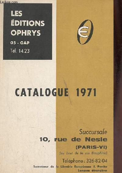 Catalogue 1971 les ditions Ophrys.