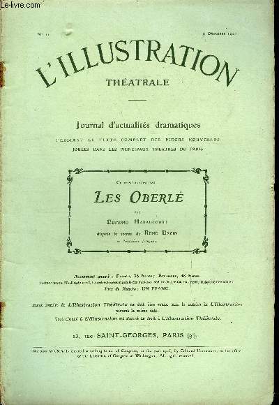 L'illustration thatrale n 21 - Les oberl, pice en cinq actes, par M. Edmond Haraucourt, d'aprs le roman de M. Ren Bazin, de l'acadmie franaise
