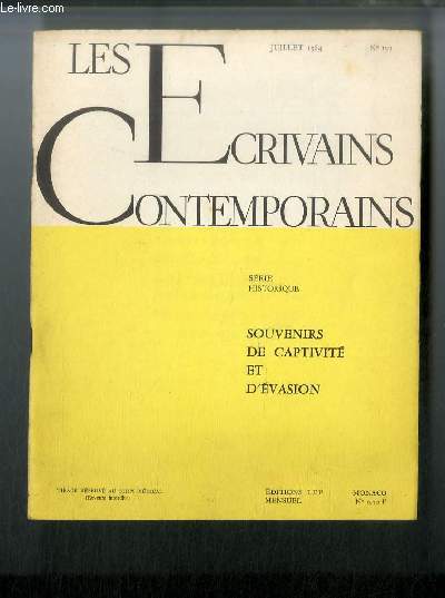 Les crivains contemporains Srie historique n 101 - Souvenirs de captivit et d'vasion par Robert d'Harcourt