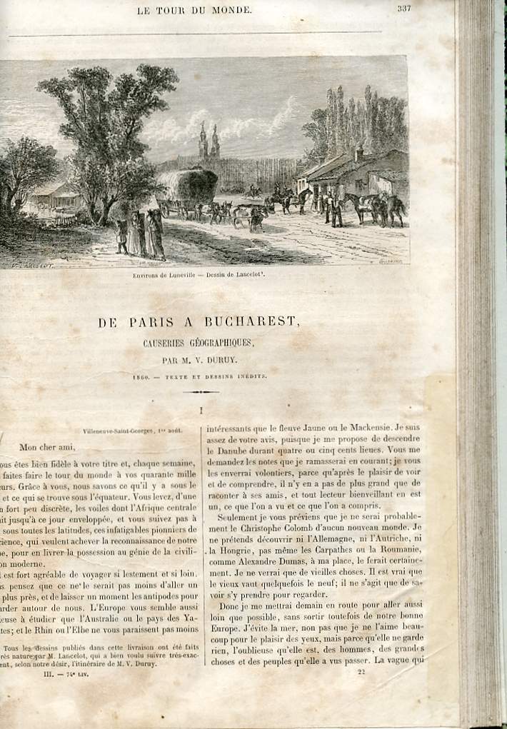 Le tour du monde - nouveau journal des voyages - livraison n074,075,076 et 077 - De Paris  Bucharest, causeries gographiques par V. Duruy (1860).