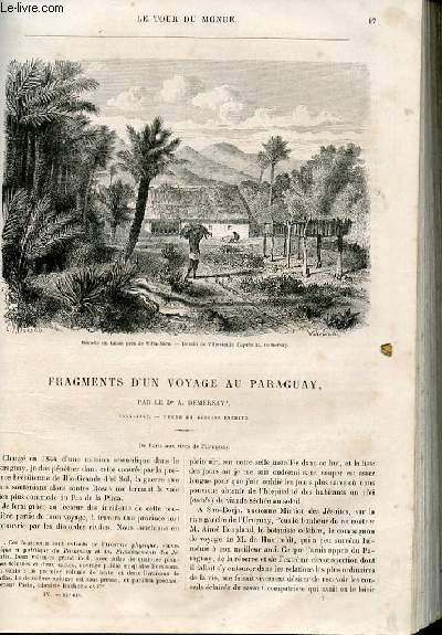 Le tour du monde - nouveau journal des voyages - livraison n085 - fragments d'un voyage au Paraguay par le Dr A. Demersay (1844-1847).