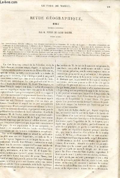 Le tour du monde - nouveau journal des voyages - Revue gographique 1865 (premier semestre) par Vivien de Saint Martin.