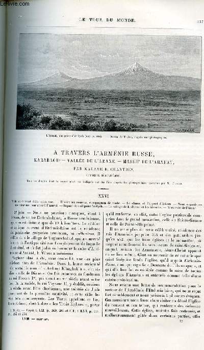 Le tour du monde - nouveau journal des voyages - livraisons n1628,1629 et 1630 - A travers l'Armnie russe: Karabagh - valle de l'Araxe - massif de l'Ararat par B. Chantre, officier d'acadmie.