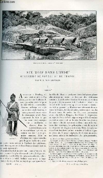 Le tour du monde - nouveau journal des voyages - livraison n1756 et 1757 - Six mois dans l 'Inde (souvenirs de voyage et de chasse) par E. Von Leipziger.