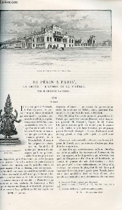Le tour du monde - nouveau journal des voyages - livraison n1760,1761 et 1762 - De Pkin  Paris - la Core - l'Amour et la Sibrie par Charles Vapereau.