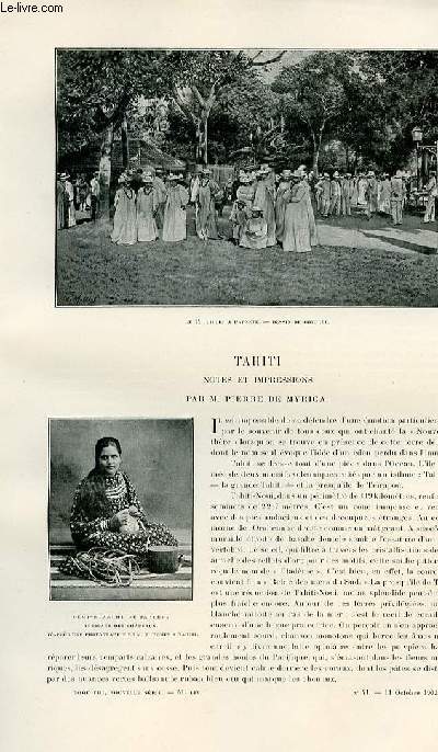Le tour du monde - journal des voyages - nouvelle srie- livraison n41 - Tahiti , notes et impressions par Pierre De Myrica.
