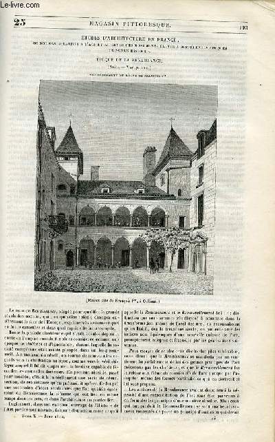 LE MAGASIN PITTORESQUE - Livraison n025 - Etudes d'architecture en France,suite - Epoque de la Renaissance,suite : Commencement du rgne de Franois Premier.