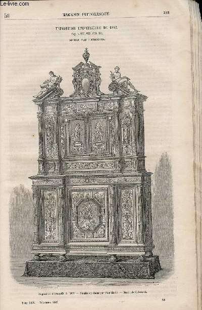 LE MAGASIN PITTORESQUE - Livraison n050 - Exposition universelle de 1862 - meuble par Fourdinois.