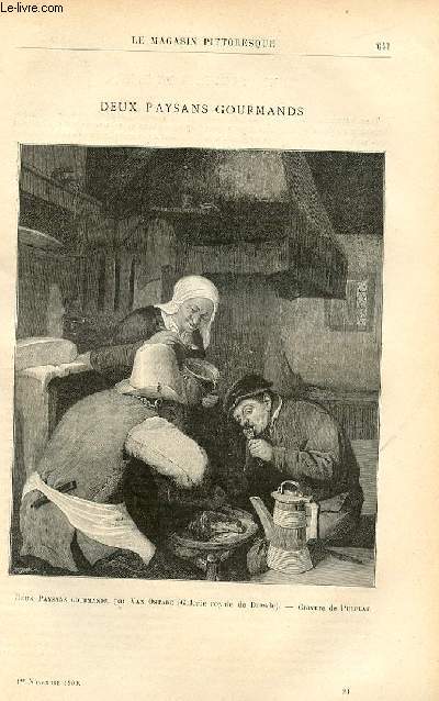 LE MAGASIN PITTORESQUE - Livraison n21 - Deux paysans gourmands, tableau par Van Ostade, grav par Puyplat.