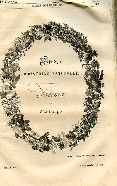 Le muse des familles - lecture du soir - 1re srie - livraisons n37, 38 et 39 - Etudes d'histoire naturelle - Fatima , conte botanique par Boitard.