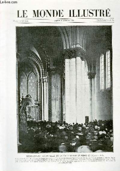 LE MONDE ILLUSTRE N 3237 Rouverture solennelle de la cathdrale de Reims (25 Dcembre 1919)