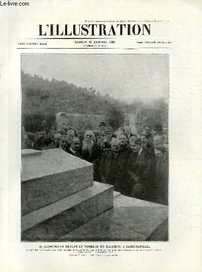 L'ILLUSTRATION JOURNAL UNIVERSEL N 4010 - M.Clemenceau devant le tombeau de Gallieni,  Saint-Raphael.