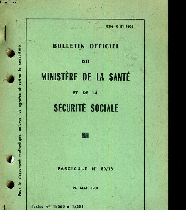 Bulletin officiel du ministre de la sant et de la scurit sociale fascicule n81/18