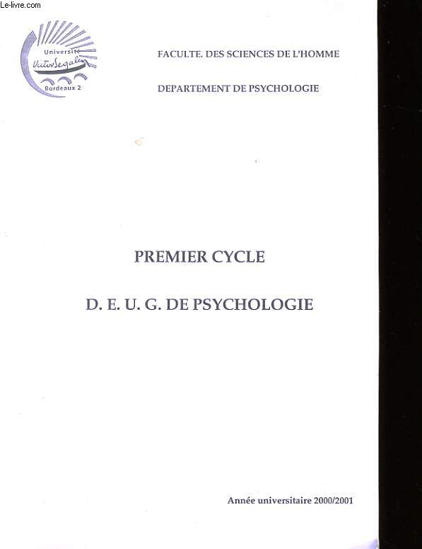 PREMIER CYCLE D.E.U.G. DE PSYCHOLOGIE.