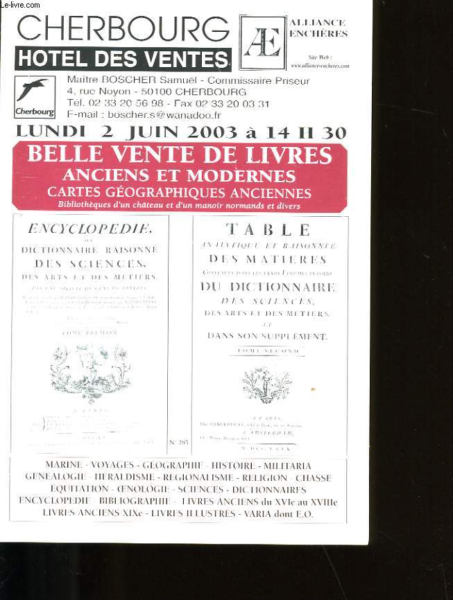 CATALOGUE DE LIVRES. CHERBOURG HOTEL DES VENTES.