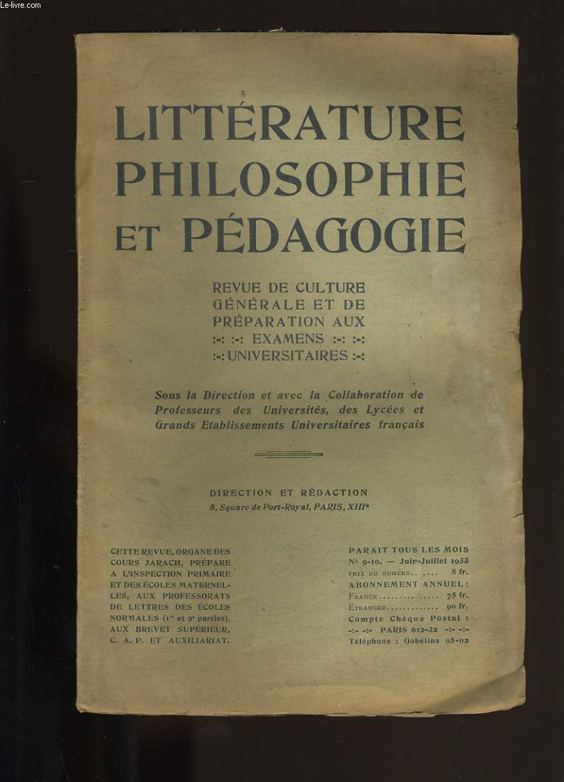 LITTERATURE, PHILOSOPHIE ET PEDAGOGIE. N 9 ET 10.