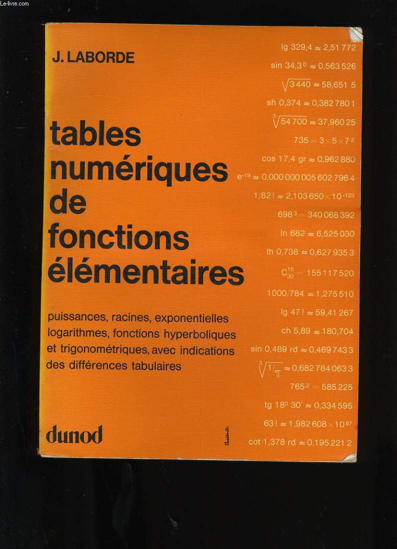 TABLES NUMERIQUES DE FONCTIONS ELEMENTAIRES.
