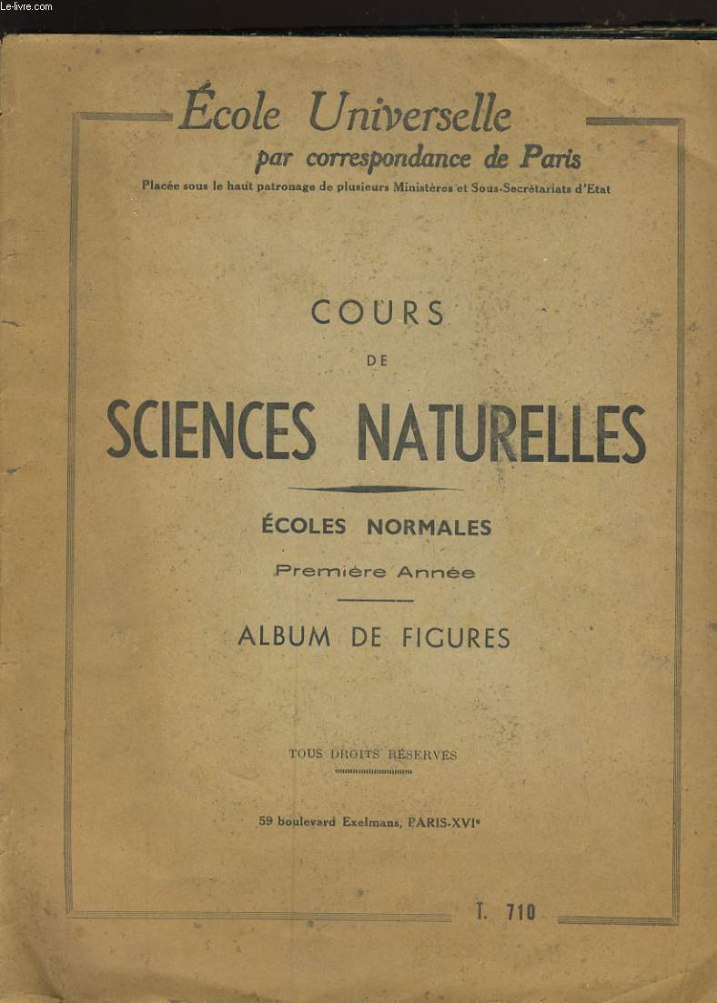 COURS DE SCIENCES NATURELLES. ECOLES NORMALES. PREMIERE ANNEE. ALBUM DE FIGURES.