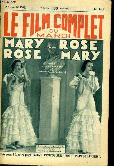 LE FILM COMPLET DU MARDI N 1560 - 13E ANNEE - MARY ROSE ET ROSE MARY