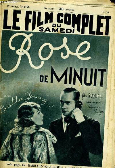 LE FILM COMPLET DU SAMEDI N 1751 - 15E ANNEE - ROSE DE MINUIT