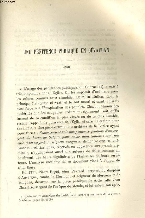 UNE PENITENCE PUBLIQUE EN GEVAUDAN 1378 / SOUMISSION DE LA VILLE DE SAUGUES A HENRI IV 1594