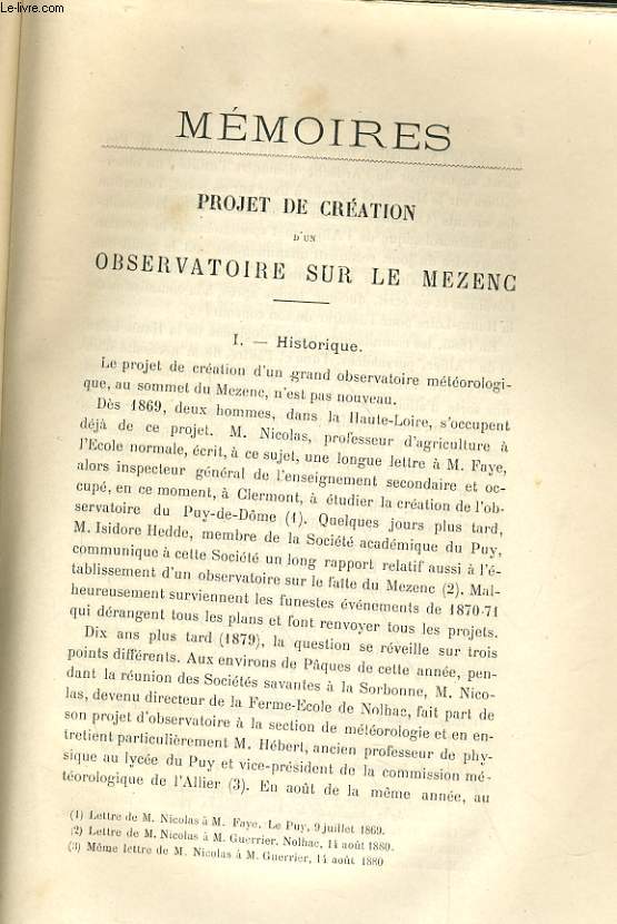 PROJET DE CREATION D'UN OBSERVATOIRE SUR LE MEZENC / PROCES-VEBAL DE VISITE DES EGLISES DE L'ARCHIPRETRE DE SAUGUES (1650)