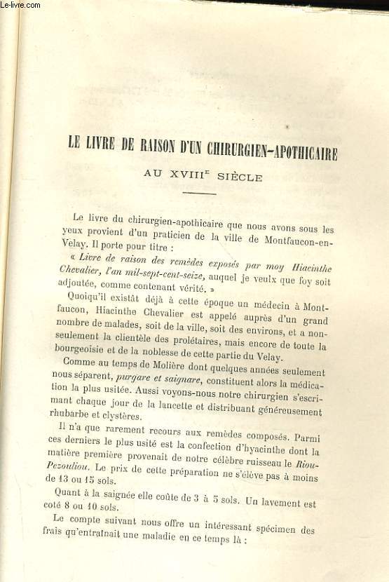 LE LIVRE DE RAISON D'UN CHIRURGIEN-APOTHICAIRE AU XVIIIe SIECLE
