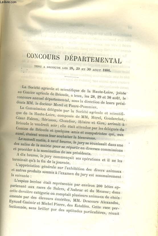 CONCOURS DEPARTEMENTAL tenu  Brioude les 28, 29 et 30 aout 1886