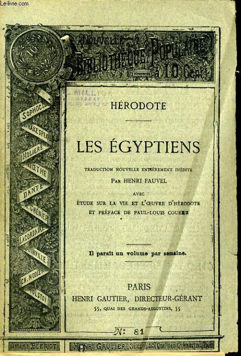 NOUVELLE BIBLIOTHEQUE POPULAIRE N81. LES EGYPTIENS