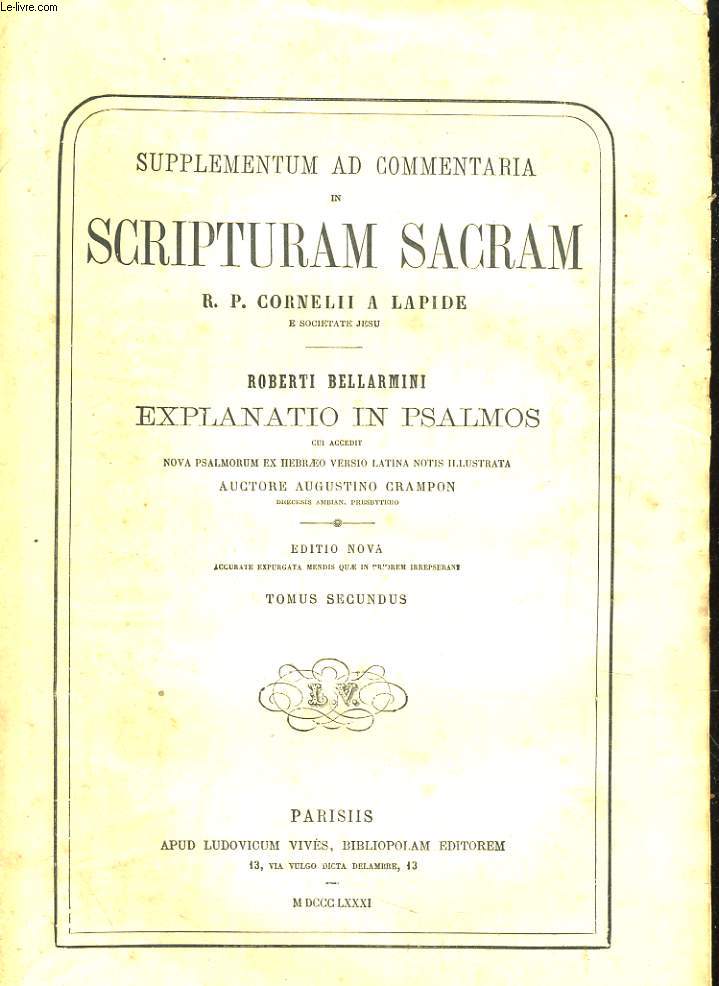 SUPPLEMENTUM AD COMMENTARIA IN SCRIPTURAM SACRAM. TOME SECUNDUS