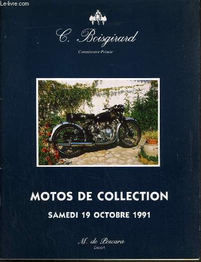 CATALOGUE DE VENTE AUX ENCHERES - HIPPODROME DE PARIS-VINCENNES - 80 MOTOS DE COLLECTION - 19 OCTOBRE 1991.