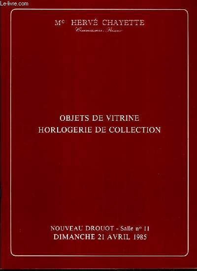 CATALOGUE DE VENTE AUX ENCHERES - NOUVEAU DROUOT - OBJETS DE VITRINE - HORLOGERIE DE COLLECTION - SALLE 11 - 21 AVRIL 1985.