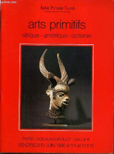 CATALOGUE DE VENTE AUX ENCHERES - NOUVEAU DROUOT - ART PRIMITIFS - AFRIQUE - AMERIQUE - OCEANIE - SALLE 8 - 13 JUIN 1980.