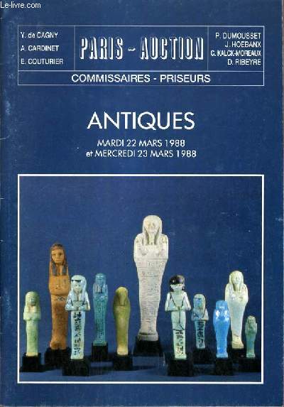 CATALOGUE DE VENTE AUX ENCHERES - NOUVEAU DROUOT - ARCHEOLOGIE - EGYPTE - GRECE - ROME - SYRIE - SALLES 8 et 1 - 22 et 23 MARS 1988.