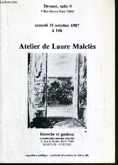 CATALOGUE DE VENTE AUX ENCHERES - DROUOT - ATELIER DE LAURE MALCLES - SALLE 9 - 31 OCTOBRE 1987.