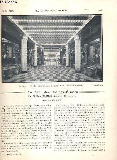 LA CONSTRUCTION MODERNE - 43e VOLUME (1927-1928) - FASCICULE N37 - LE LIDO DES CHAMPES-ELYSEES, la plage et la piscine, un des panneaux decoratifs de Carlo Cherubini, les cabines des Dames, le dancing, le bar, une grande nef sonore: la salle Pleyel...