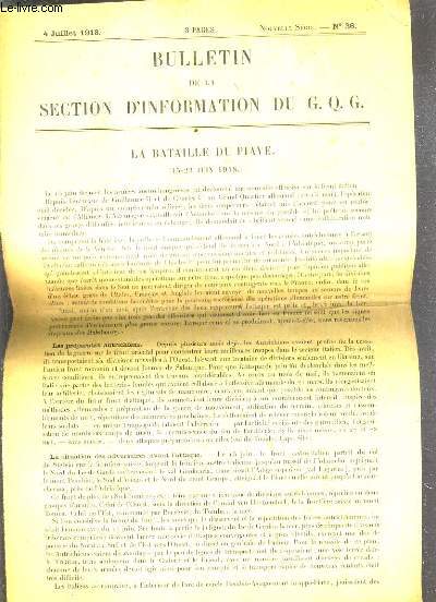 BULLETIN DE LA SECTION D'INFORMATION DU G. Q. G. - N36 - 4 JUILLET 1918 - LA BATAILLE DE PIAVE (15-23 JUIN 1918)