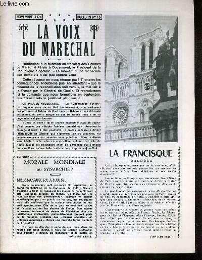 LA VOIX DU MARECHAL - BULLETIN N 16 - NOVEMBRE 1974 - la francisque, le secret de Darlan,  Dernancourt, Vichy vu par De Gaulle...