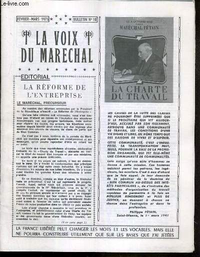 LA VOIX DU MARECHAL - BULLETIN N18 - FEVRIER-MARS 1975 - la reforme de l'entreprise le marechal, precurseur, la charte du travail, Petain  l