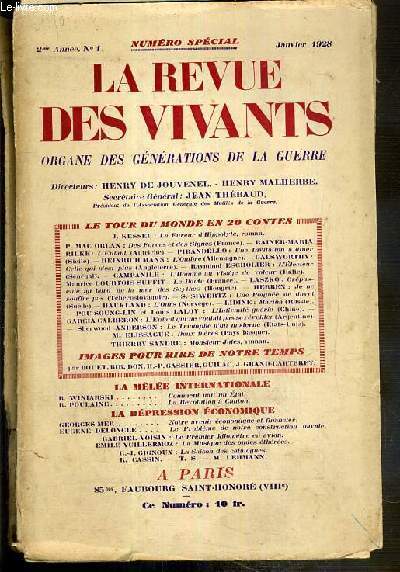 LA REVUE DES VIVANTS - ORGANE DES GENERATIONS DE LA GUERRE - N1 - JANVIER 1928 - 2eme ANNEE - NUMERO SPECIAL.