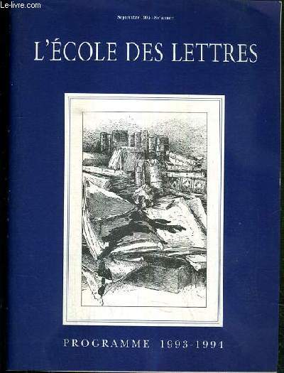 L'ECOLE DES LETTRES - SEPTEMBRE 1993 - 85e ANNEE - PROGRAMME 1993-1994 - programme de 