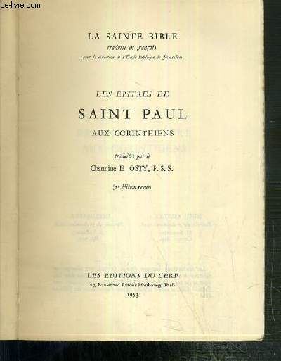 LES EPITRES DE SAINT PAUL AUX CORINTHIENS - LA SAINTE BIBLE