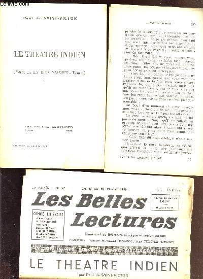 LES BELLES LECTURES - N 343 - DU 15 AU 28 FEVRIER 1958 / 2 contes : le thtre indien, le moulin du frau......