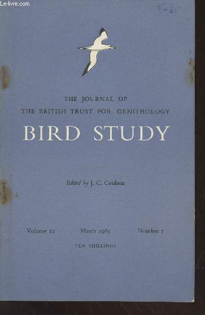 Bird Study Vol 12 n1 March 1965 : The journal of the British Trust for Ornithology. Sommaire : The resting period of migrant Robins on autumn passage - The rate of build-up and evacuation of country Starling roosts etc.