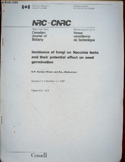 Tir  part : Canadian Journal of Botany Vol.75 n4 : Incidence of fungi on Vaccinia testa and their potential effect on seed germination.